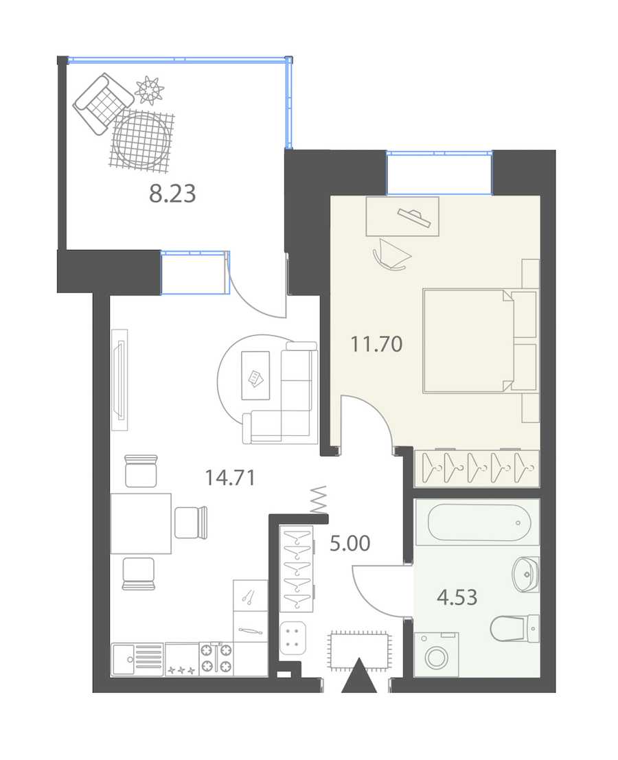 Однокомнатная квартира в : площадь 38.41 м2 , этаж: 1 – купить в Санкт-Петербурге